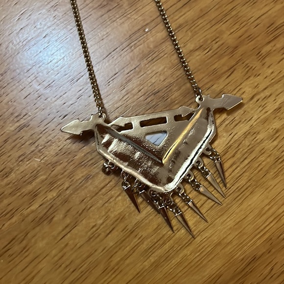 Tribal Triangle Banner with Spike Tassels Adjustable Necklace Gold Tone Stone - Picture 4 of 5